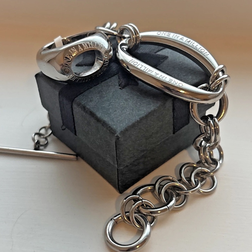 "One in a Million" Engraved Ring & Bracelet Set, Inori Stainless Steel NWT Japan